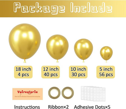 Voircoloria 130pcs Metallic Gold Balloons Arch Kit, 18 12 10 5 Inch | - Image 2