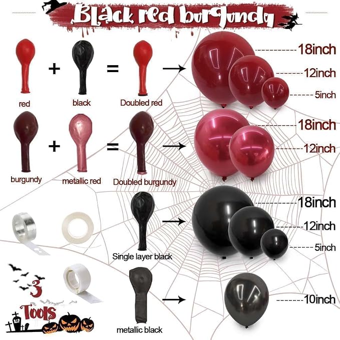Black Red Balloons Thick Double Stuffed Black Burgundy Balloon Garland Arch Kit - Image 4