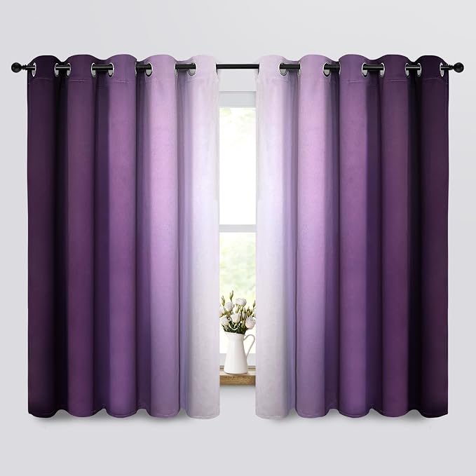 Yakamok Ombre Curtains Purple and Greyish White by Yakamok