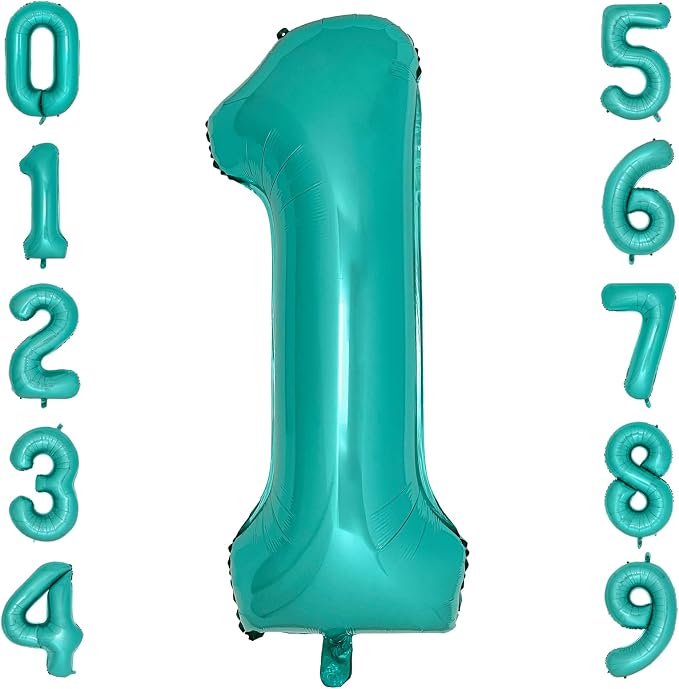 Teal Number 1 Balloons 40 Inch Large Turquoise Blue Foil Balloons by cocodino