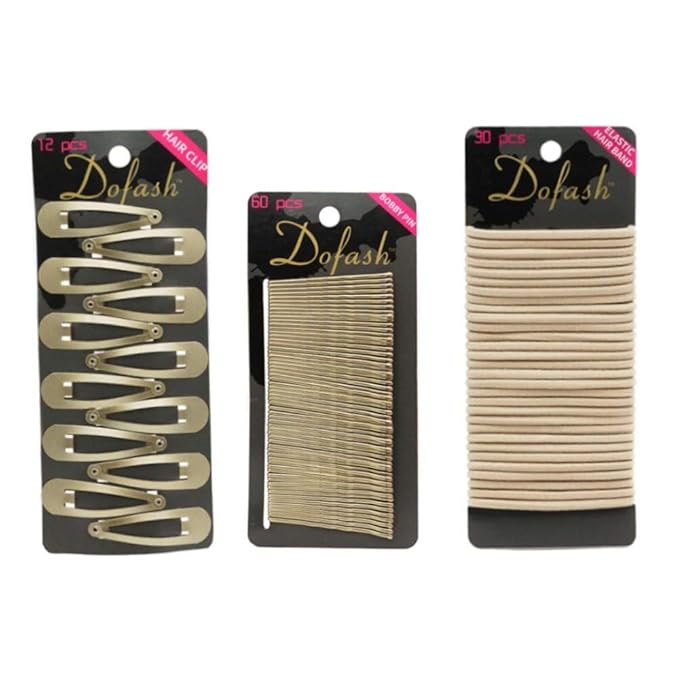 Dofash 3Cards Women's Hair Styling Set - Bobby Pins Hair Pins 60pcs+Hyper Elastics Hiar Ties 30pcs+Snap Hair Clips for Thick Hair 12pcs (Blonde)