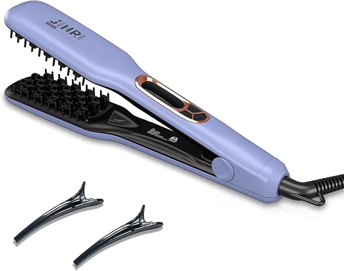 JINRI Hair Iron, Hair Brush, Pumped-Up Volume, Adjustable Temp, 360 ° Tail Rotation, Lasting Volume, for Short Or Thin Hair, Dual Voltage (100-240V), Volumizing Hair Iron, Blue, 1.38 inch