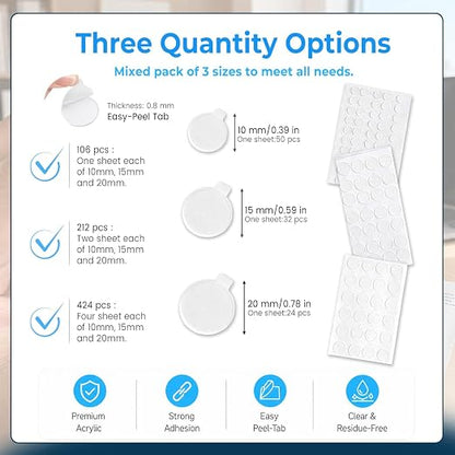 Sticky Dots 3 Size Mix Double Sided Sticky Dots Easy Peel Tabs No Damage - Image 2