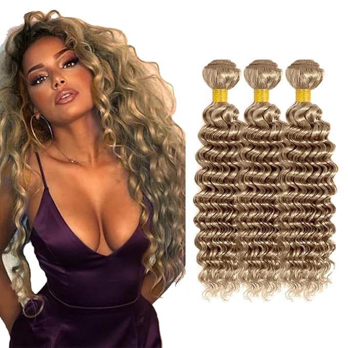 Ash Blonde Bundles Human Hair Color #22 Deep Wave Bundles 26 28 30 Inch Niegmeag Brazilian Virgin Soft and Silky Remy Hair Extensions Ash Blonde Deep Wave Bundle