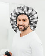 Auban Shower Cap, Shower Cap for Women Terry Cloth Lined EVA Exterior Reusable Double Layer Waterproof, Large Bath Hair Cap, Hotel Travel Essentials Accessories Cleaning Supplies (Checked)