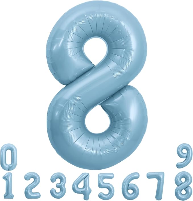 TONIFUL 40 Inch Pastel Blue Number 8 Foil Balloons Large Mylar Foil Digital 8 by TONIFUL