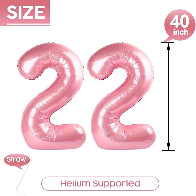 22 Balloon - Pastel Pink Birthday Number Balloons, 40 Inch Decorations | Pastel - Image 5