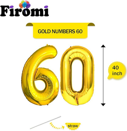 FIROMI 60 Number Balloons Gold Big Foil Mylar 60th Balloon Numbers 40-inch | - Image 2