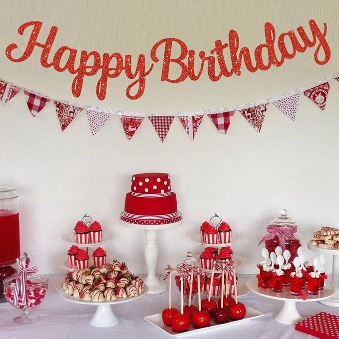 BEISHIDA Glitter Red Happy Birthday Banner Party Decoration NO DIY, 10Feet | - Image 6