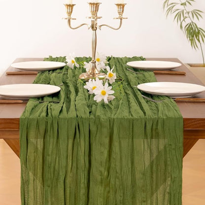 Cheesecloth Table Runner Summer Boho Wedding Birthday Party Home Decor | Moss - Image 5