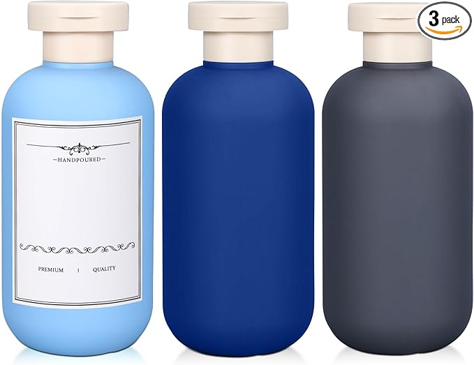 ASEVAT 6.7oz Sealed Plastic Travel Shampoo Bottles, Travel Shampoo and Conditioner Bottles Refillable, Empty Squeeze Bottle, Hand Soap Dispenser for Vacation, Gym, Home(BlueNavyGrey)