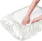 Manyshofu Satin Pillowcases for Hair Protection - 1Pcs White Pillow Cases, Elastic Band Standard & Queen Satin Pillowcases Luxury Silky Pillow Cases Travel Pillow Covers