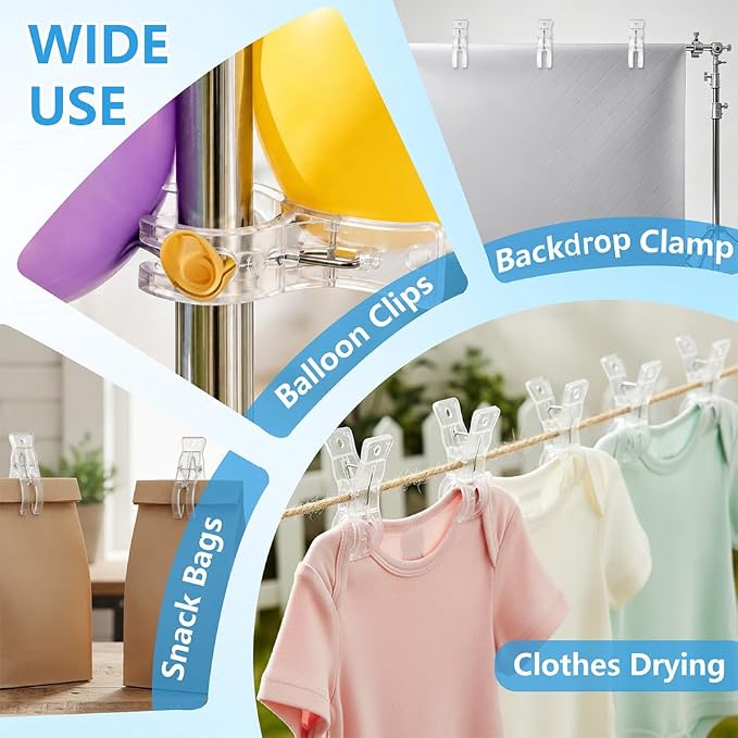 15 Pack Balloon Arch Clips, Transparent Plastic Spring Clamps - Image 7