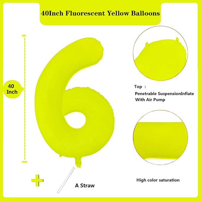 Fluorescent Yellow Number Balloon 40 inch Giant Foil Helium Balloons Yellow - Image 2