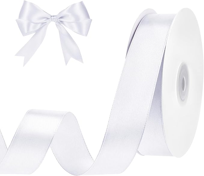 woric White Satin Ribbon 1 Inch x 50 Yards Single Faced | Polyester Satin by woric