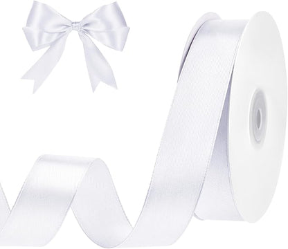 woric White Satin Ribbon 1 Inch x 50 Yards Single Faced | Polyester Satin by woric