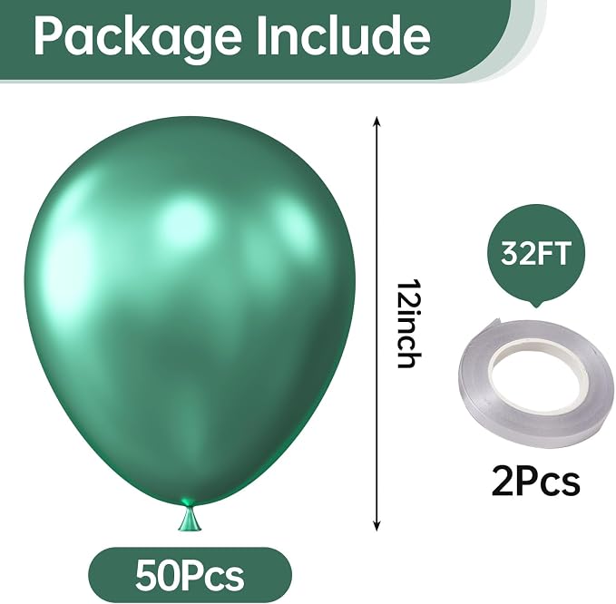 12 Inch Metallic Green Balloons, Baby Shower, Graduate Party Decorations - Image 2