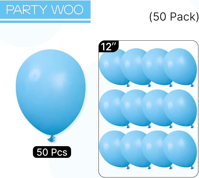 PartyWoo Light Blue Balloons 50pcs Baby Pastel Blue Color 12 Inch | Balloons - Image 7
