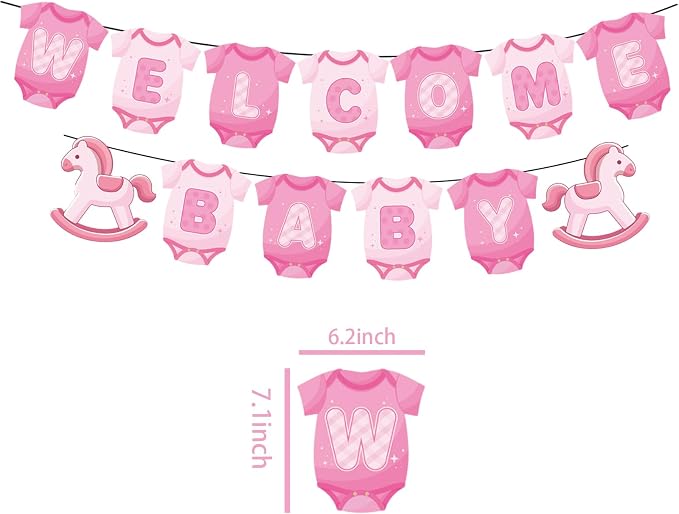 Baby Shower Decorations for Girl- Baby Shower Banner Pink Paper Welcome Baby - Image 2