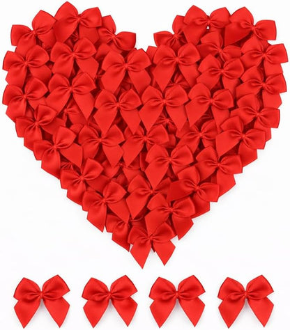 100 Mini Satin Bows with Adhesive Dots, Small Decorative Ribbon Bows by GAJILON