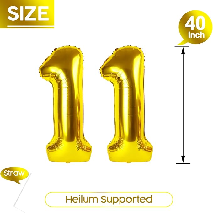 11 Balloon - Gold Birthday Number Balloons, 40 Inch Decorations Men Women | - Image 5