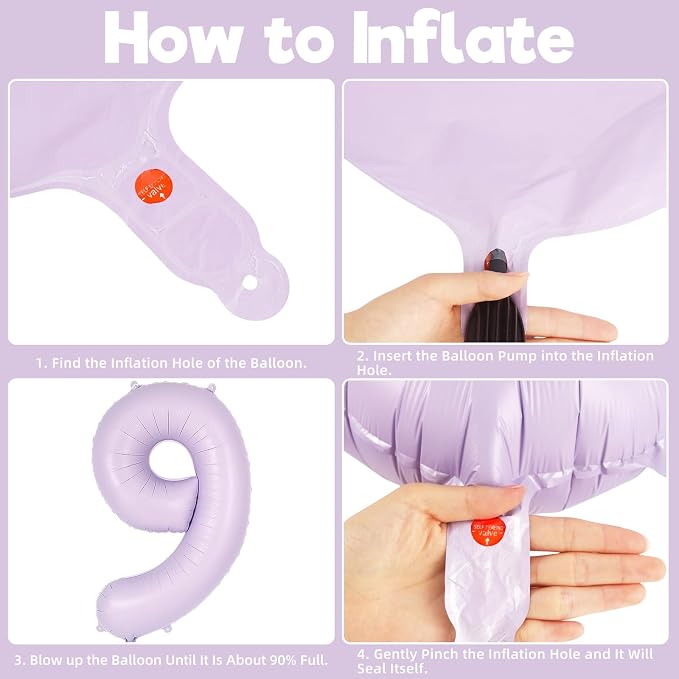 Light Purple Number 9 Balloon, 40 Inch Big Large Foil Helium Number Balloons - Image 7