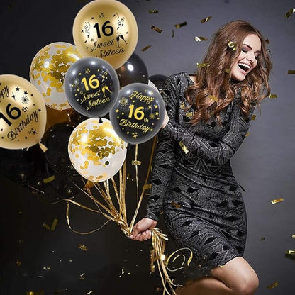 Black Gold 18th Birthday Balloons Pack of 15 Boys Girls Happy 18th Birthday - Image 5
