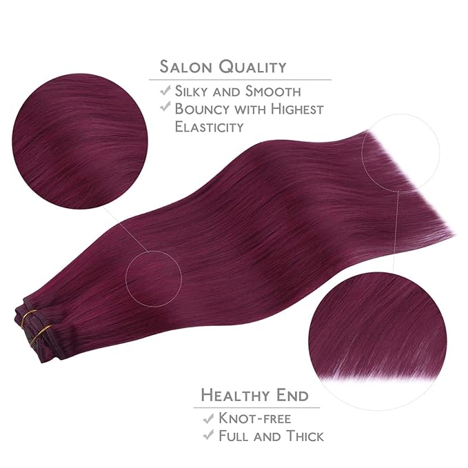 WENNALIFE Clip in Hair Extensions Real Human Hair, 22 Inch 120g 7pcs Remy Hair, Light Burgundy Straight Natural Coloured Extensiones De Cabello Humano Con Clip Ins