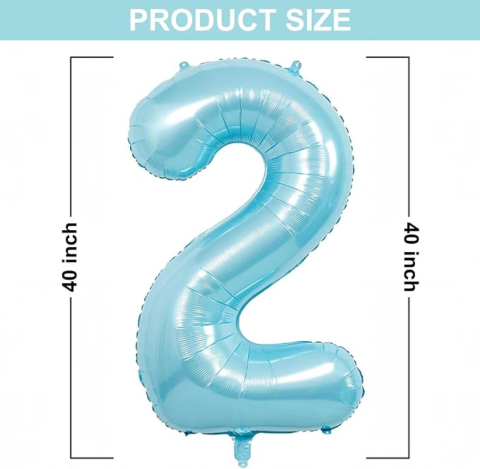 40 Inch Light Blue Number 2 Balloon | 2 Birthday Balloon - Image 2