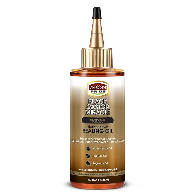 African Pride Black Castor Miracle Hair & Scalp Sealing Oil – Hair Oil with Black Castor, Tea Tree & Soybean Oil for Moisture Lock, Scalp Relief & Growth Support | 6oz