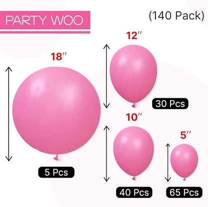 PartyWoo Hot Pink Balloons 140pcs Magenta Fuchsia Dark Pink Color | 18 12 10 5 - Image 6