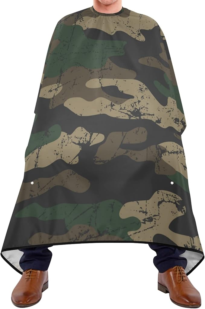ALAZA Vintage Camouflage Barber Cape for Men Women, Waterproof Haircut Apron Beard Shaving Bib Hair Cutting Cloth 55 x 65 Inch