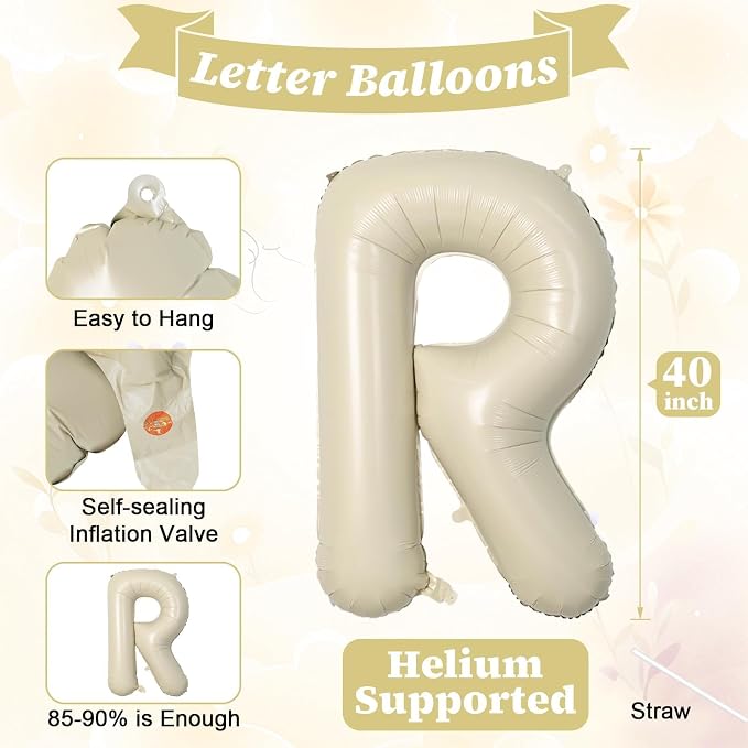 40inch Beige BRIDE Letter Balloons, Giant Cream White Sand Bride Foil Helium - Image 2