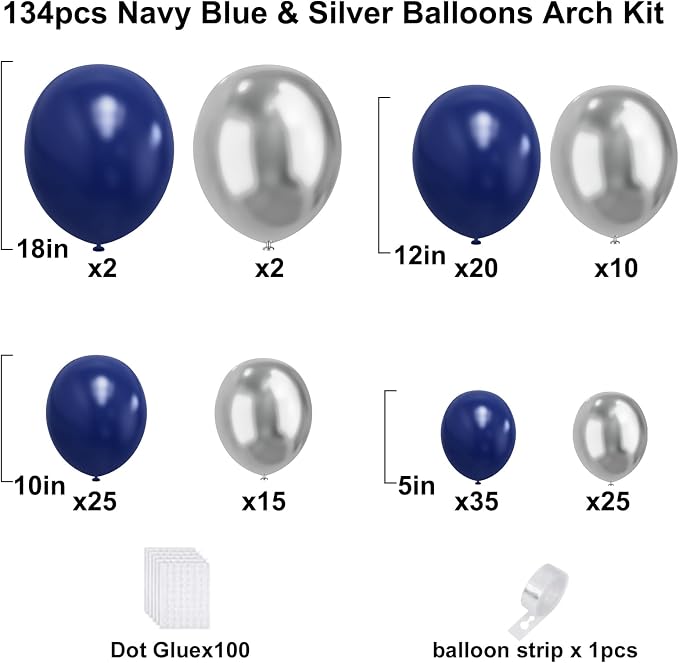 YMSZ Blue and Silver Balloons Arch Garland Kit, Different Size, - Image 2