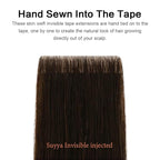 SUYYA Invisible Tape in Hair Extensions Human Hair Darkest Brown Seamless Injected Hand-Tied Pro Quality Virgin Human Hair 20PCS 50G/Pack Straight Tape Ins(18 inch #2 Darkest Brown)