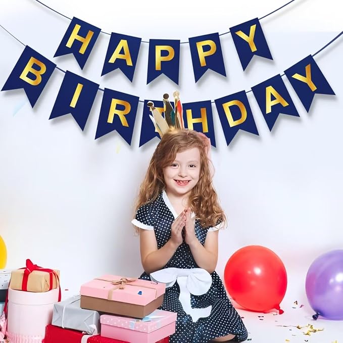 Blue Happy Birthday Banner, Backdrop Birthday Party Supplies, No DIY - Image 2