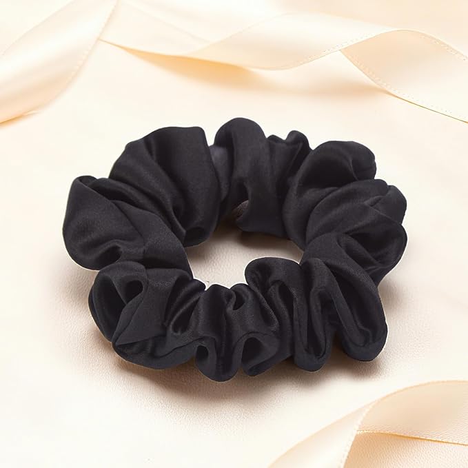 3 Pcs Silk Hair Ties, 22 Momme 100% Mulberry Hair Band, Silk Scrunchies for Women and Girls, 6A Grade No Damage Ponytail Holders (1.2in Width, Black)