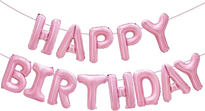 Pink Happy Birthday Balloon Banner Decorations 16 inch by PatiCool