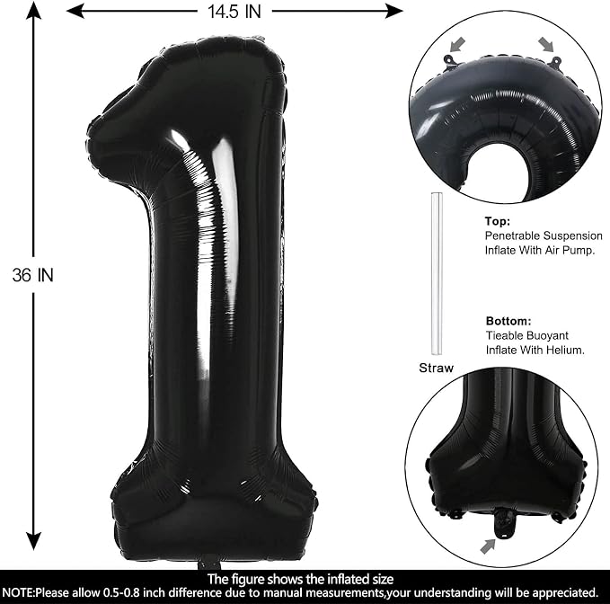 40 Inch Black Number 1 Balloons Helium Giant Black 1 Balloons - Image 2