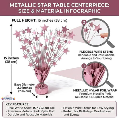 PMU Bursting Star Metallic Foil Spray Centerpiece- Baby Pink Balloon Weights - Image 4