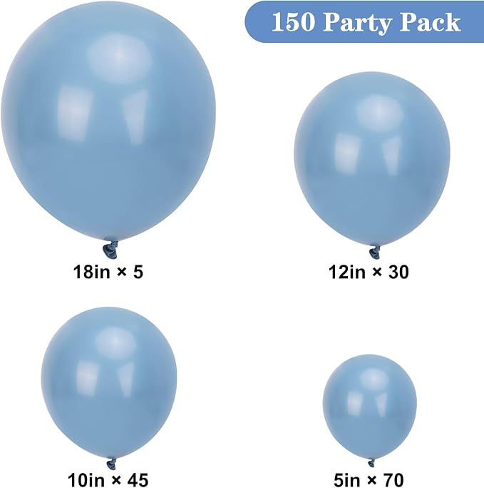 APLANET 150pcs Dusty Blue Balloons Different Sizes 18 12 10 5 Inch Slate Blue - Image 2