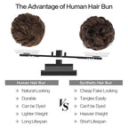 FESHFEN Human Messy Buns - 100% Human Hair Bun Real Scrunchies Hair Pieces Ponytail Extensions Wavy Tousled Updo Chignon Hairpieces for Women, Medium Chestnut Brown