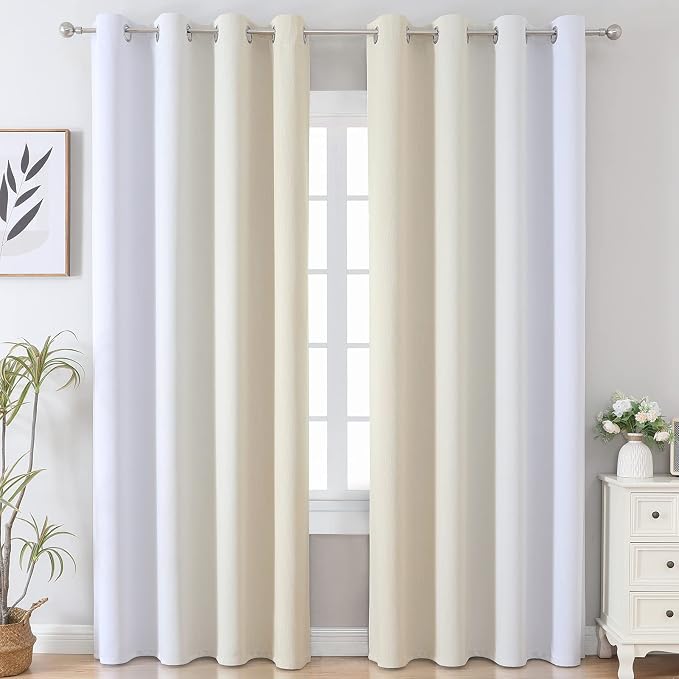 Beige and Greyish White Blackout Curtains 102 Inches Long - Image 2