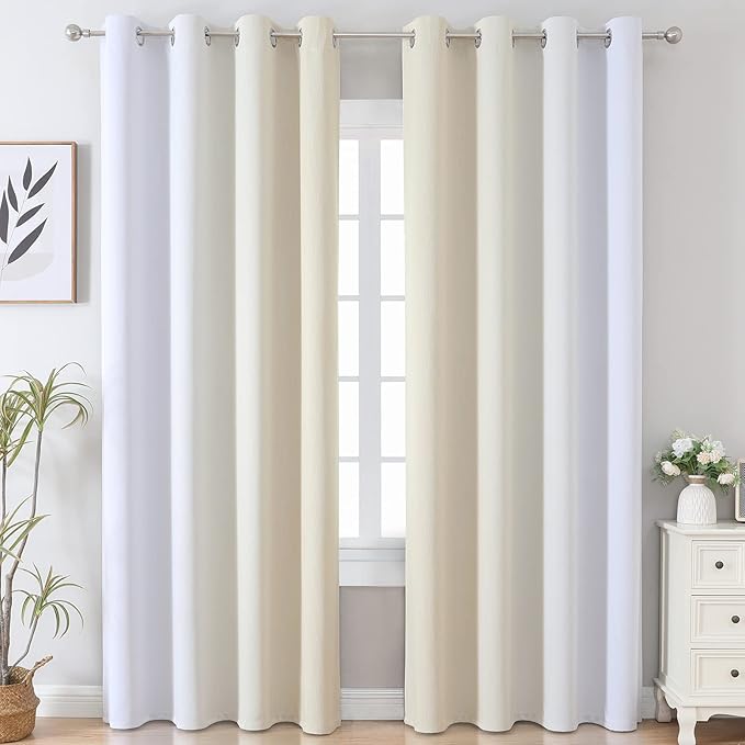 Beige and Greyish White Blackout Curtains - Image 2