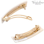 French Amie Fine 1" Wide Rectangular Celluloid Handmade Ivory Automatic Hair Barrettes for Women French Hair Clips