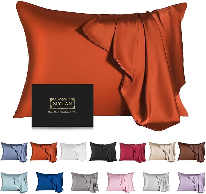 Mulberry Silk Pillowcase for Hair and Skin,King Size Cooling Silk Pillow Case with Hidden Zipper,Allergen Proof Dual Sides Soft Breathable Smooth Silk Pillow Cover for Women(King,Orange)