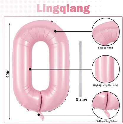 40" Balloon Number 0 Pastel Pink, Large Foil Pink Number Balloons Set 0-9 - Image 2