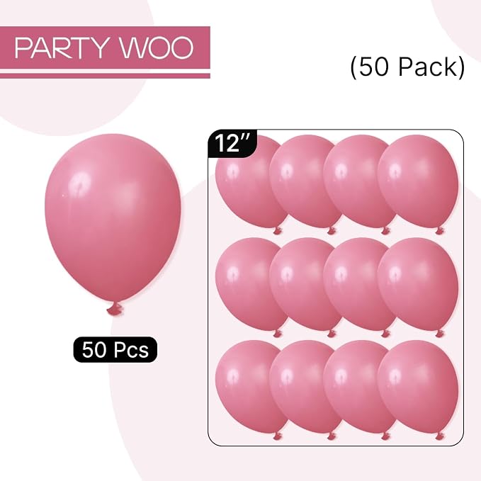 PartyWoo Mauve Dusty Balloons 50pcs Blush Pink Rose Latex Helium Balloons | 12 - Image 6
