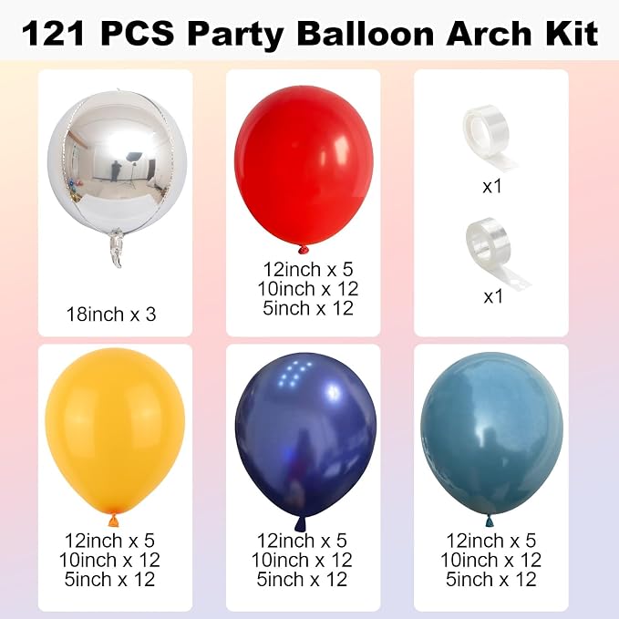 Jobkoo Red Blue Yellow Balloon Arch Kit - Image 3