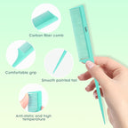 Rat Tail Comb for Women: 2pcs Fine Tooth Parting Tip Carbon Fiber Root Teasing Anti Static Combs （Green, Pink）